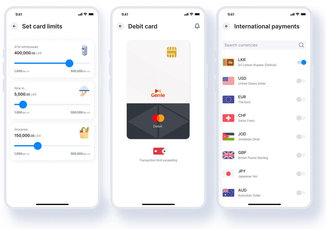 Spending limits and payment control screens